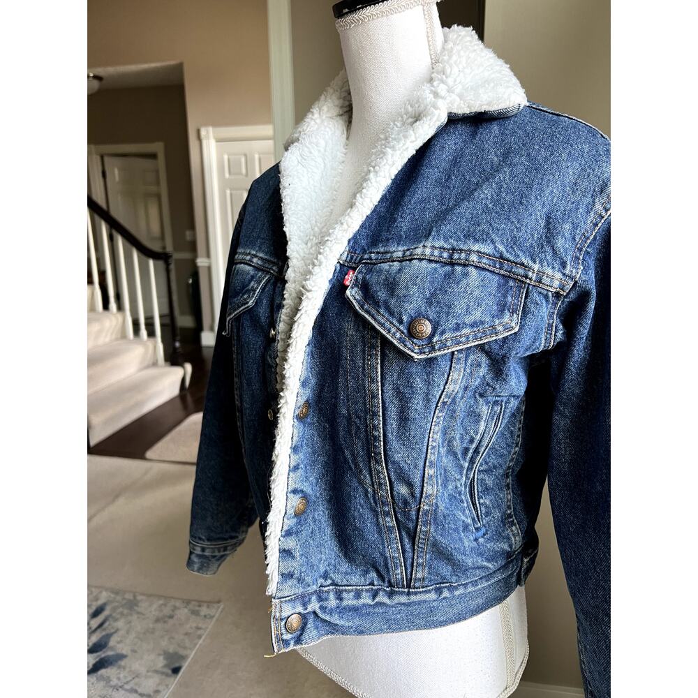 Vintage 1980s Womens Levis Sherpa Lined Denim Jacket Womens Size S/M - Picture 3 of 7